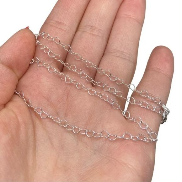 24” Sterling Silver Heart Chain Link Necklace Solid 925 Italy Italian Hearts - Picture 2 of 7